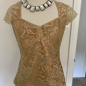Ann Taylor Loft Gold Lace Top 2P